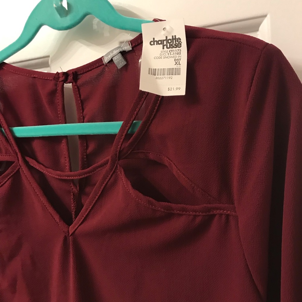 Burgundy bell sleeve blouse